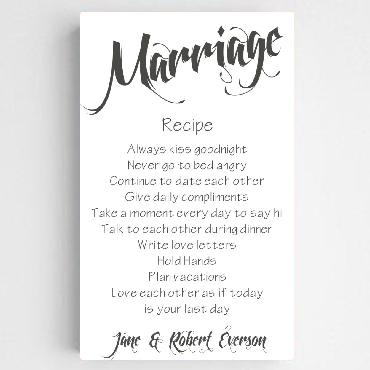 Personalized Marriage Recipe Canvas Sign-White