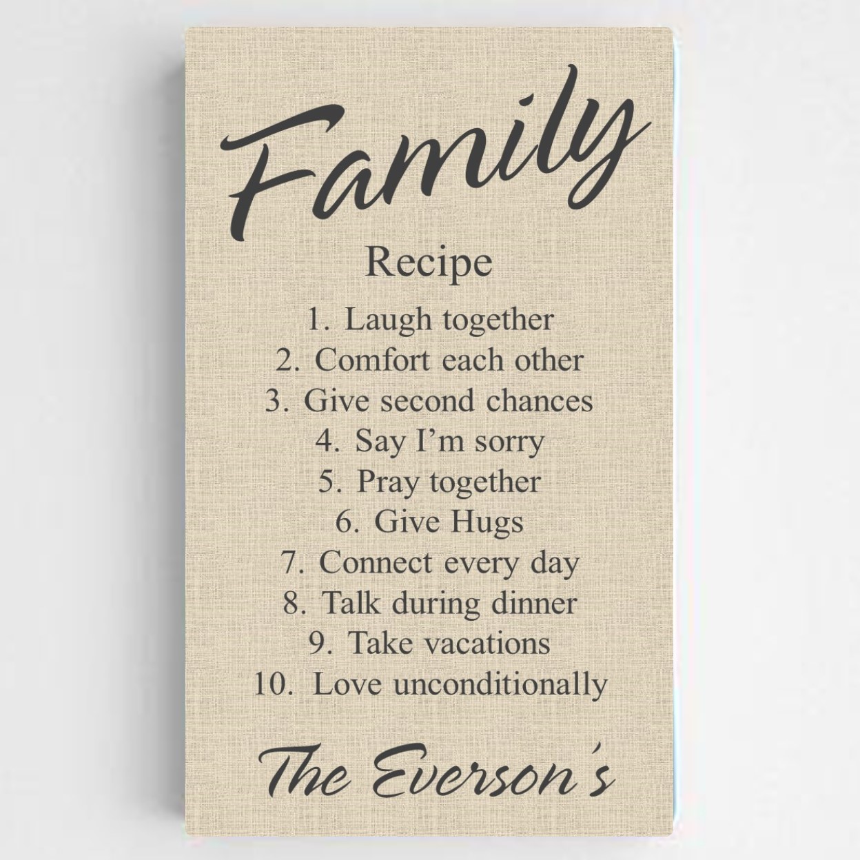 Personalized Family Recipe Canvas Sign-Chic Linen Finish