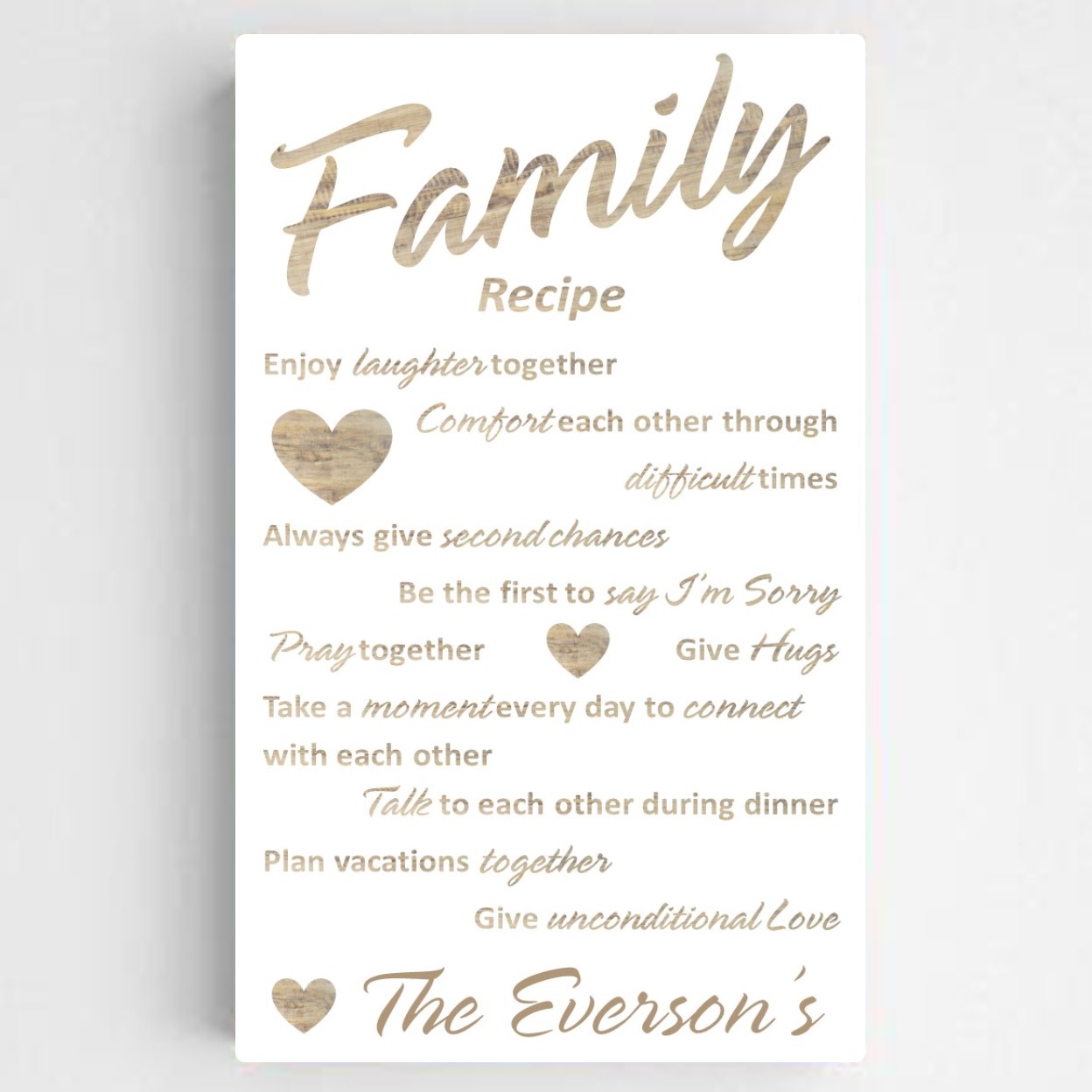 Personalized Family Recipe Canvas Sign-Chic White w/Wood Lettering