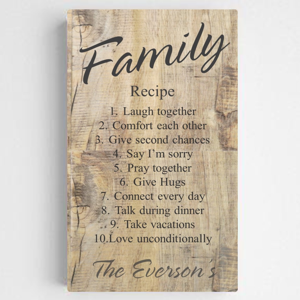 Personalized Family Recipe Canvas Sign - Rustic Wood
