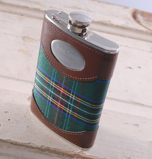 Personalized Green Plaid 8 Ounce Flask