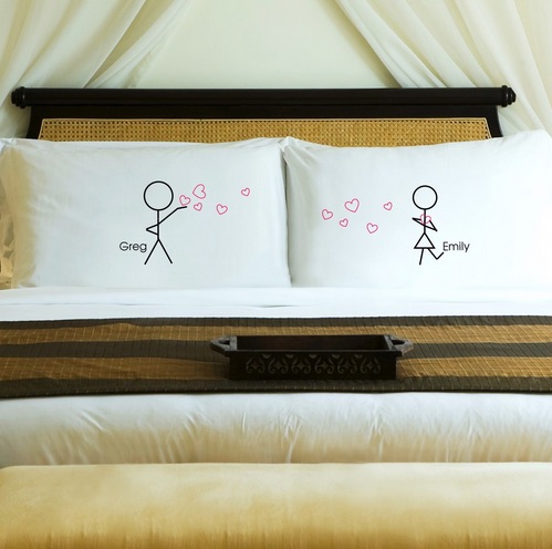 Personalized Couples Stick Figure Pillow Case Set