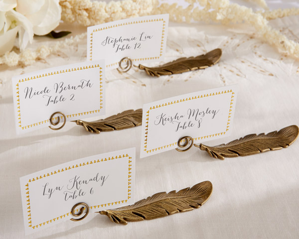 "Gilded Gold" Feather Place Card Holders (Set of 6)