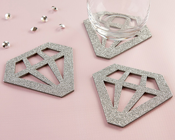 Silver Glitter Diamond Shaped Coasters (Set of 4)