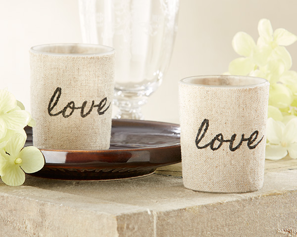 "Love" Linen-Covered Glass Votive Holder (Set of 4)
