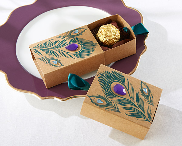 Jeweled Peacock Kraft Favor Boxes (Set of 24)