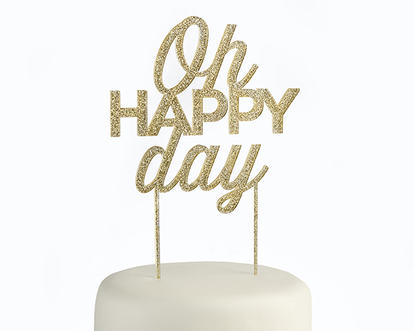 Gold Glitter Oh Happy Day Acrylic Cake Topper