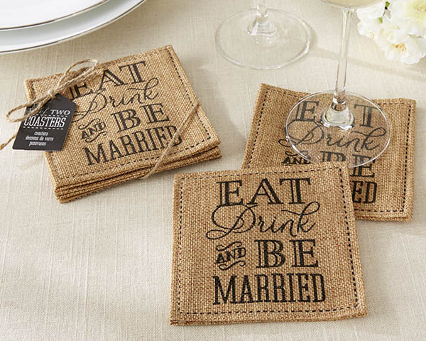 "Eat, Drink & Be Married" Burlap Coasters