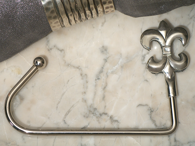 Silver chrome Fleur de lis bag holder