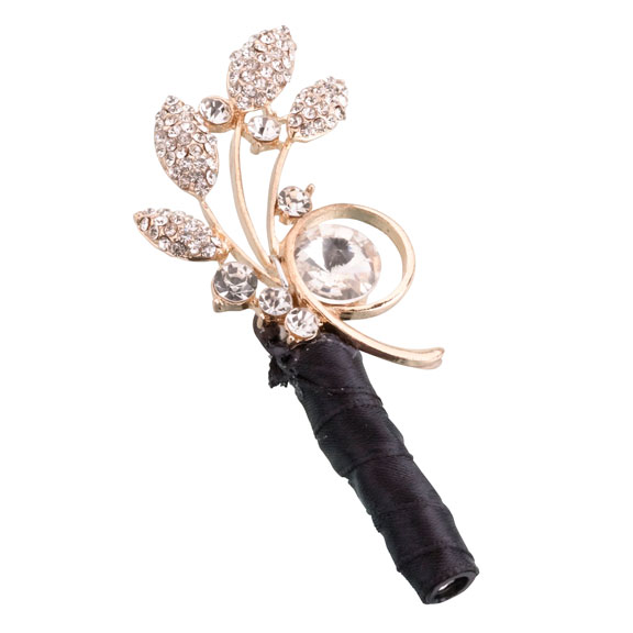 Gold Rhinestone Leaf Boutonniere