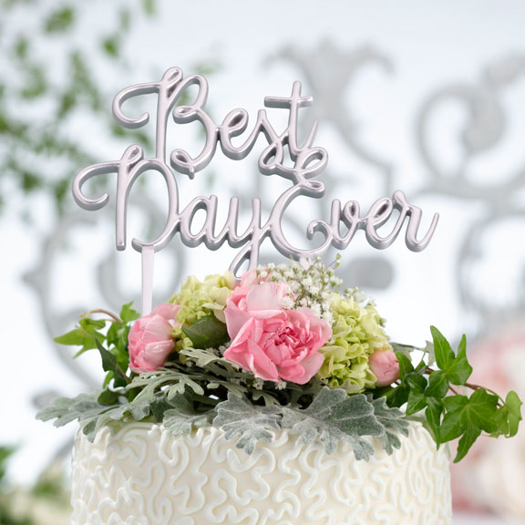 Best Day Ever Silver Cake Topper