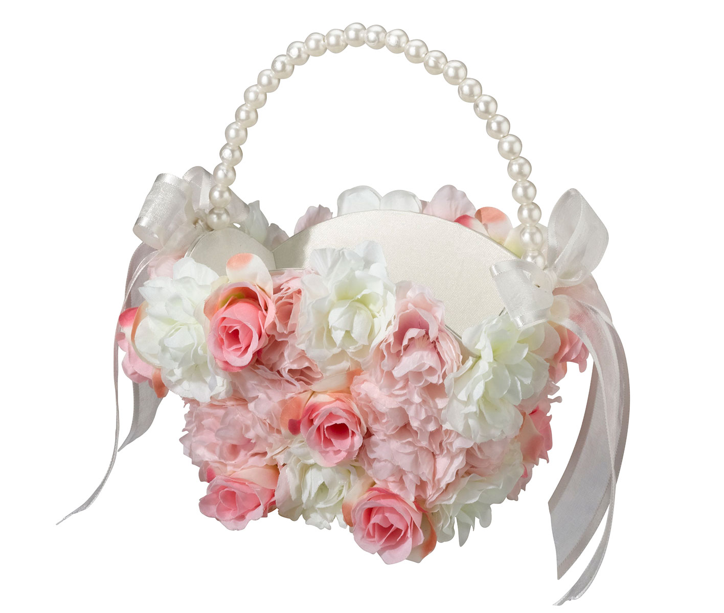 Pink & White Floral Flower Girl Basket