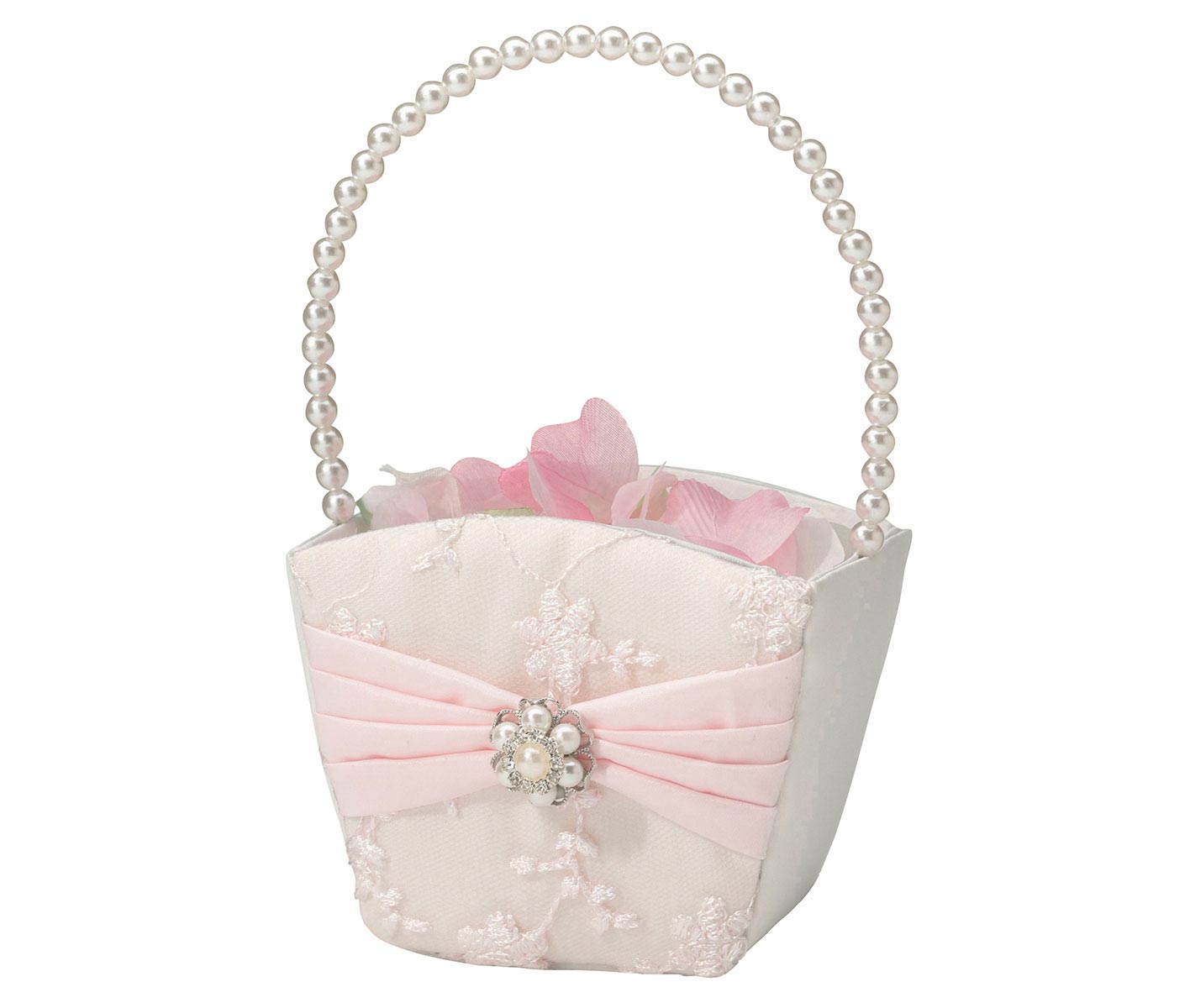 Vintage Blush Rhinestone Flower Girl Basket