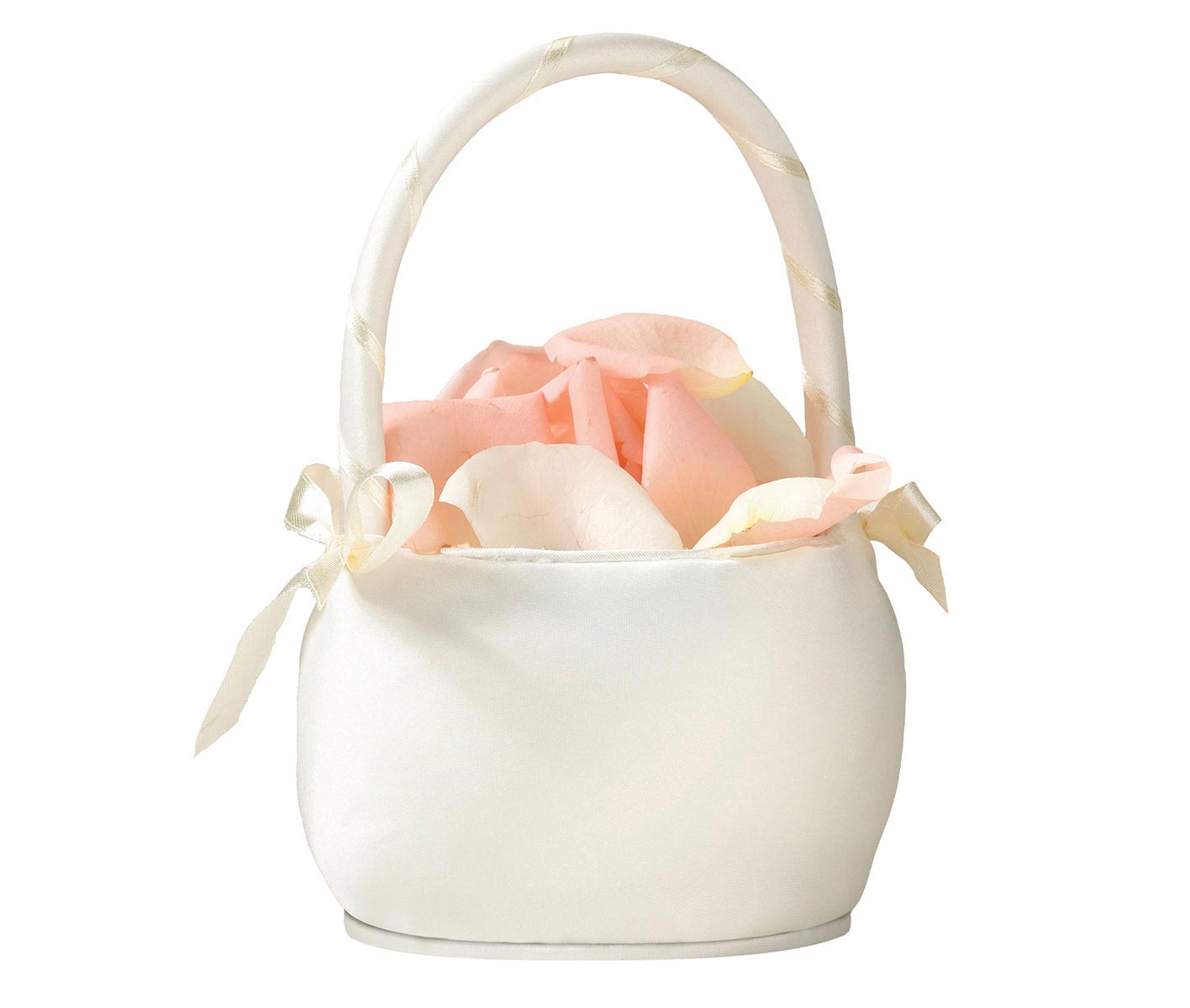 Round Ivory Satin Flower Girl Basket