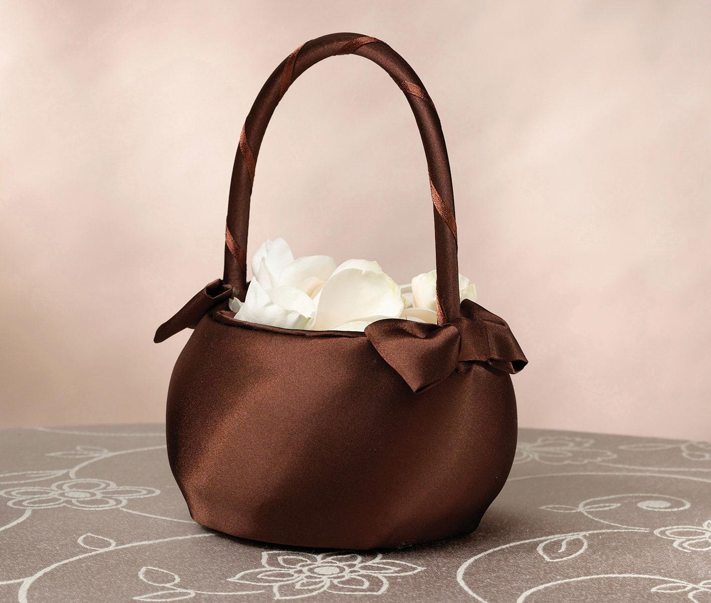 Brown Satin Flower Girl Basket