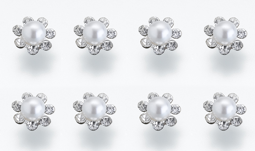 Pearl/Rhinestone Flower Bouquet Picks (Set of 8)