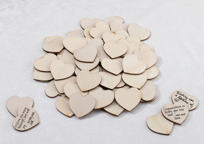 Wooden Signing Hearts - Set of 48