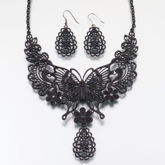 Butterfly Black Necklace and Earrings Set