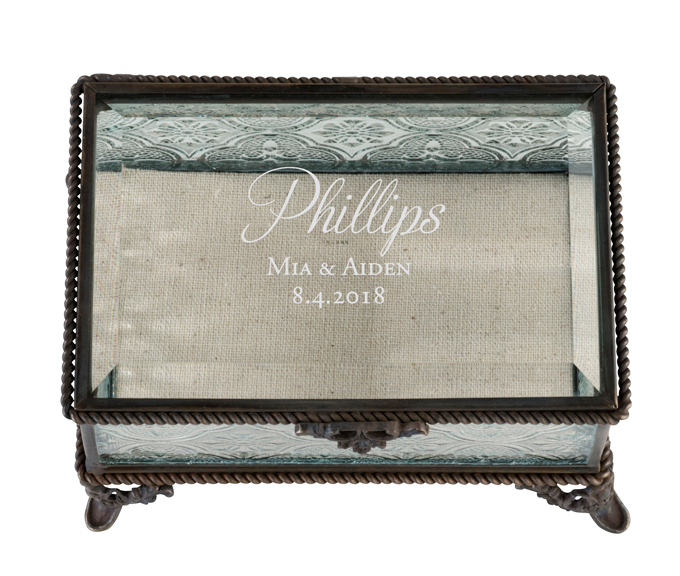 Personalized Rustic Rectangular Glass Ring Box