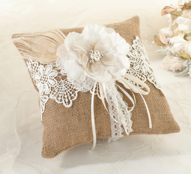 Burlap & Lace Ring Pillow