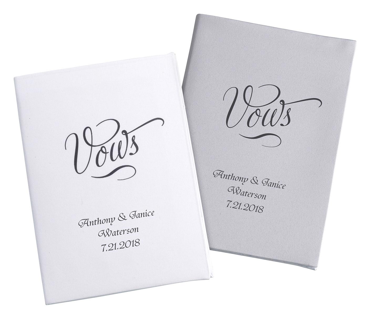Set of 2 White & Silver Satin Vows Books Personalized