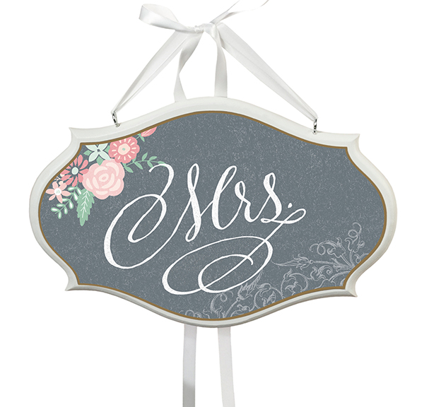"Mrs." Chair Sign (Chalk Style Flower)