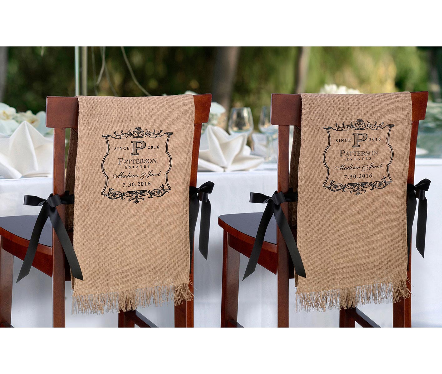 2 Rustic Burlap Chair Covers Vineyard Personalization