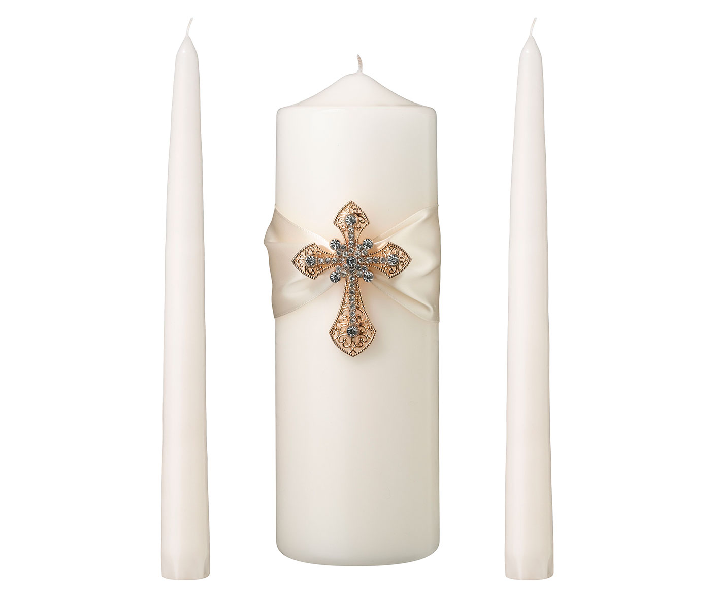Gold Ivory Cross Unity Ceremony Candles