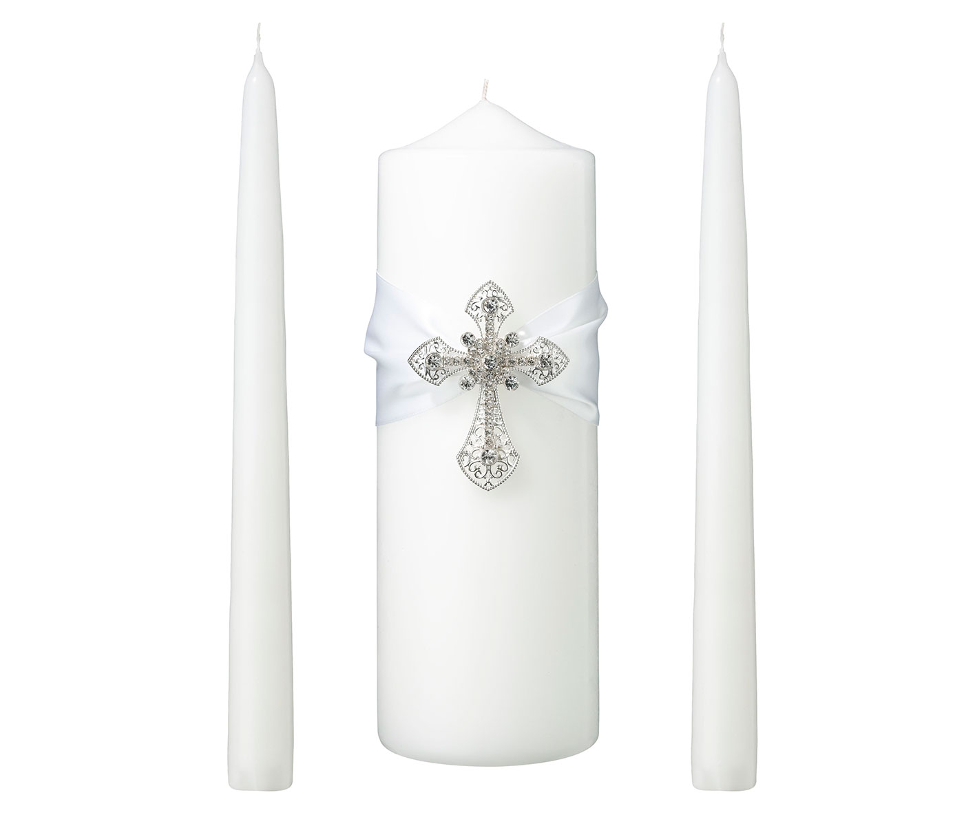 Silver White Cross Unity Ceremony Candles