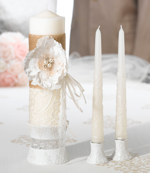 Burlap & Lace Candle Set