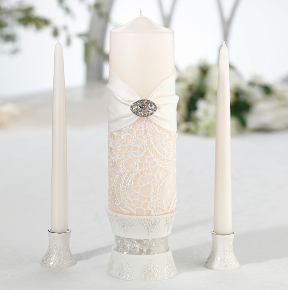 Cream Lace Candle Set