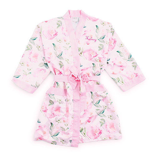 Watercolor Floral Silky Kimono Robe On Pink