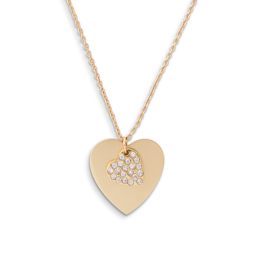 Crystal Double Swing Heart Necklace - Matte Gold