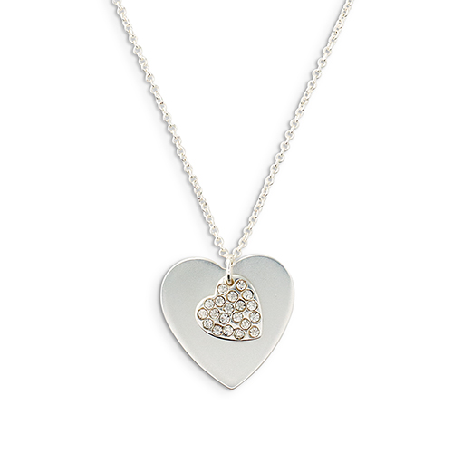 Crystal Double Swing Heart Necklace - Silver
