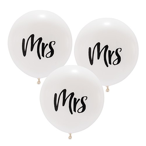 17" Large White Round Wedding Balloons - "Mrs"