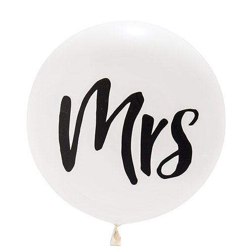 36" Jumbo White Round Wedding Balloon - "Mrs"
