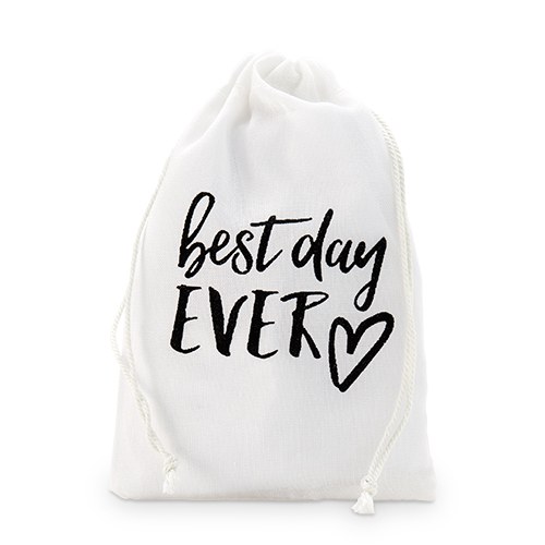 "best Day Ever" Print Muslin Drawstring Favor Bag - Medium