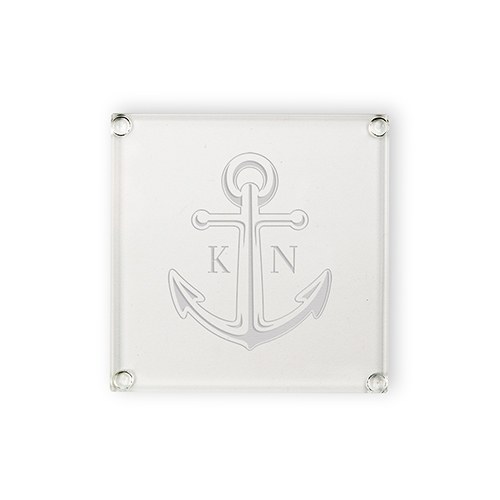 Personalized Glass Coasters - Anchor Monogram