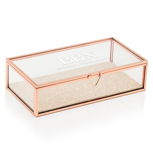 Glass Jewelry Box With Rose Gold - Modern Serif Initials Printing