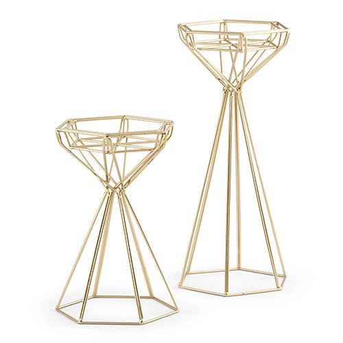 Tall Gold Geometric Candle Holder Set
