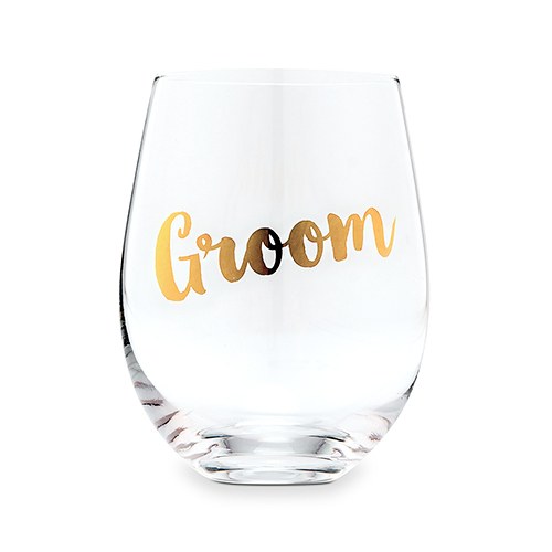 Groom Stemless Wine Glass - Metallic Gold