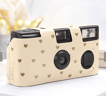 Ivory and Gold Hearts Design Single Use Disposable Wedding Camera