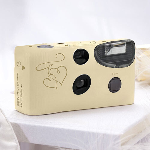 Enchanted Hearts Ivory And Gold Single Use Camera