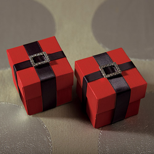 Seta Rosso - Passion Red Favor Box with Lid - Square Box with Lid