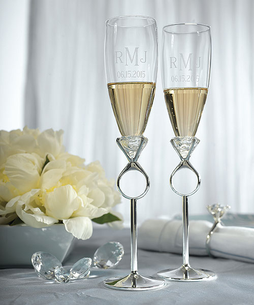 Diamond Ring Champagne Flutes