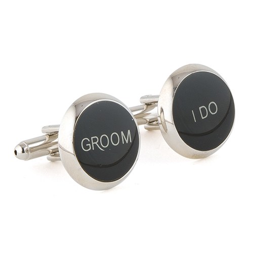 Wedding Novelty Cufflinks - One Pair Printed Set - "Groom, I Do"