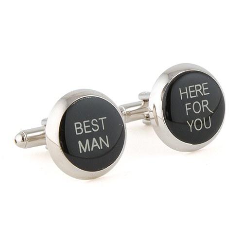 Wedding Novelty Cufflinks - One Pair Printed Set - "Best Man, Here for You"