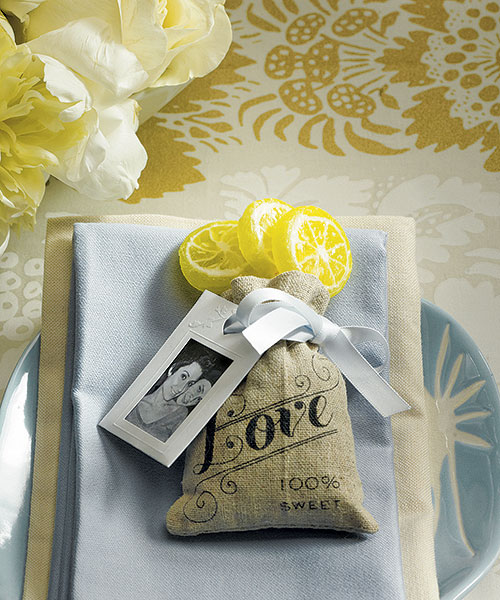 Mini Linen Drawstring Pouch with Vintage Infused Love Print
