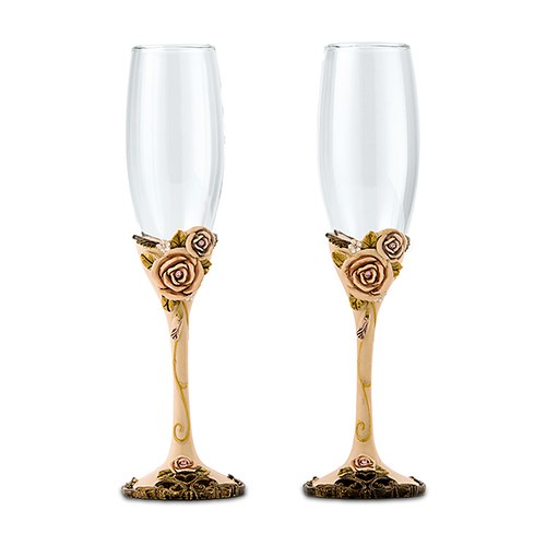 Vintage Rose Wedding Champagne Flutes