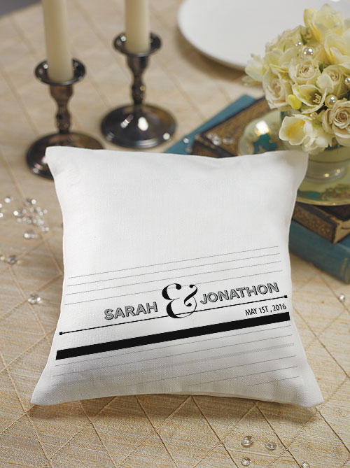 "Notable" Personalized Ring Pillow with Black & White Design